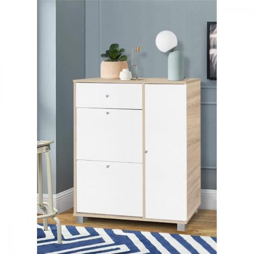 خزانة-أحذية-خشبية بتصميم-عصري لون أبيض وخشبي