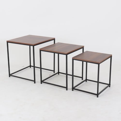 طقم طاولات خدمة مربعة بتصميم مميز بلون بني وأسود ب...