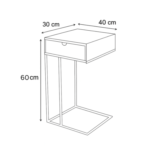 طاولة جانبية خشبية مع درج وقاعدة معدنية