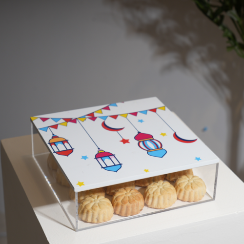 علبة تقديم أكريليك مربع شفاف بنقوش فوانيس وزينة رم...