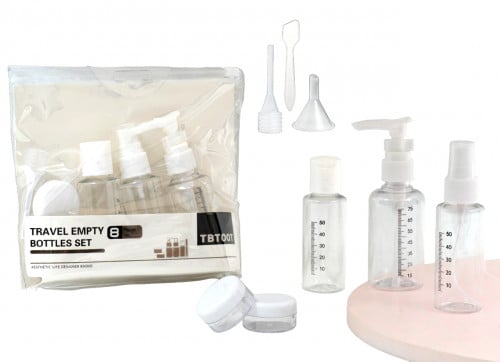 طقم بخاخ منظم للرحلات 8 حبة شفاف - أبيض