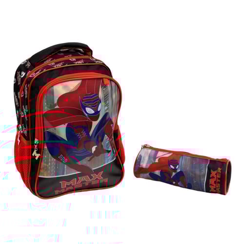 شنطة ظهر شكل ماكس ماستر مع مقلمة لون اسود و احمر