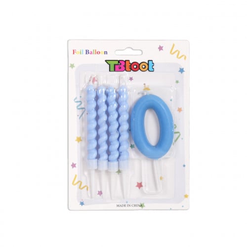 شمعة عيد ميلاد بتصميم رقم 0 باللون الازرق مع 4 شمع...