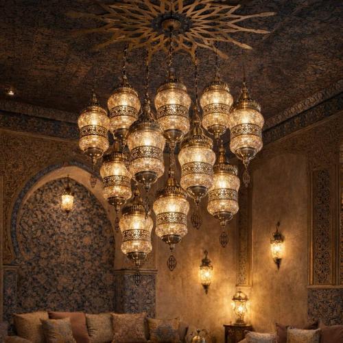 نجفة نحاس ستايل أندلسي 13 لمبة