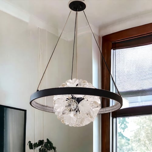 نجفة ليد ازهار زجاج ذهبي 80 سم مع ريموت اضاءة