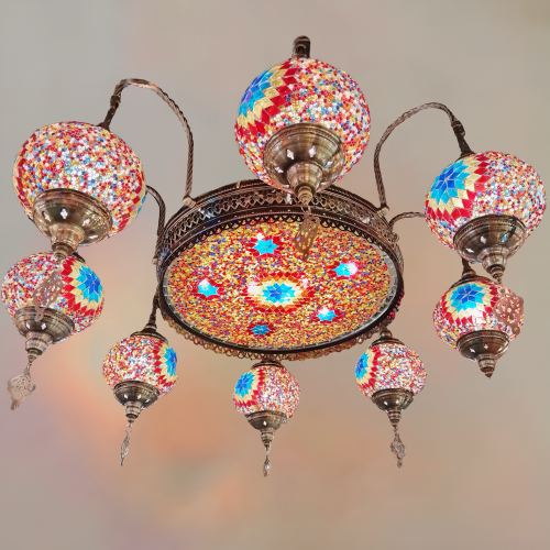 نجفة تركي موزاييك احمر 8 مصابيح