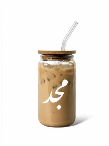 كوب زجاجي بغطاء خشب