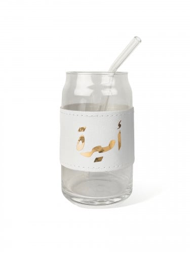 كوب زجاجي بطوق جلد