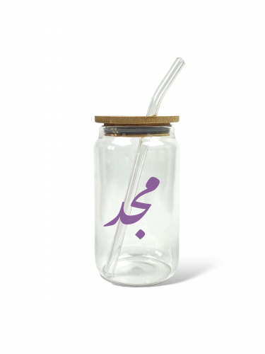 كوب زجاجي بغطاء خشب