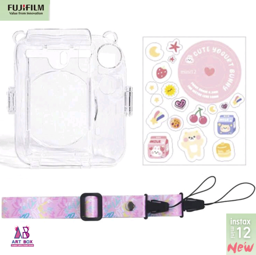 غلاف كاميرا شفاف مع حزام زهري