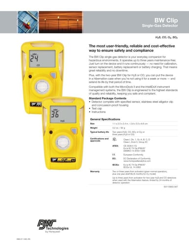H2S كاشف تسرب غاز - Honeywell BWC2-H BW Clip 2 Yea...