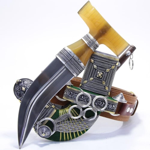 خنجر حك زراف معرق مقاس 5 معدن مطلي فضة