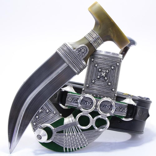 خنجر مقاس 7 صب فضة صافي عيار 925 الراس قرن طبيعي