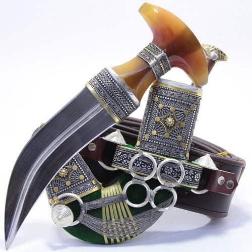 خنجر حك زراف معرق مقاس 5معدن مطلي فضة