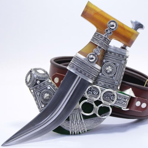 خنجر حك زراف معرق مقاس 5معدن مطلي فضة