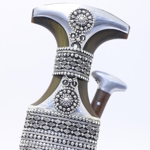 خنجر مقاس 5 صب فضة صافي عيار 925 الراس قرن طبيعي