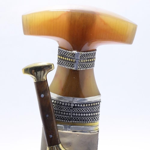 خنجر حك زراف معرق مقاس 5معدن مطلي فضة