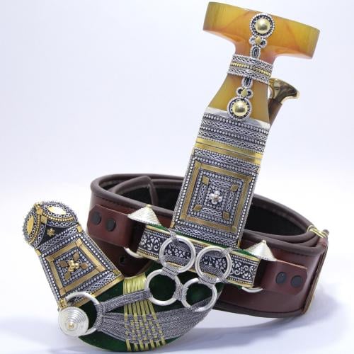 خنجر حك زراف معرق مقاس 5معدن مطلي فضة