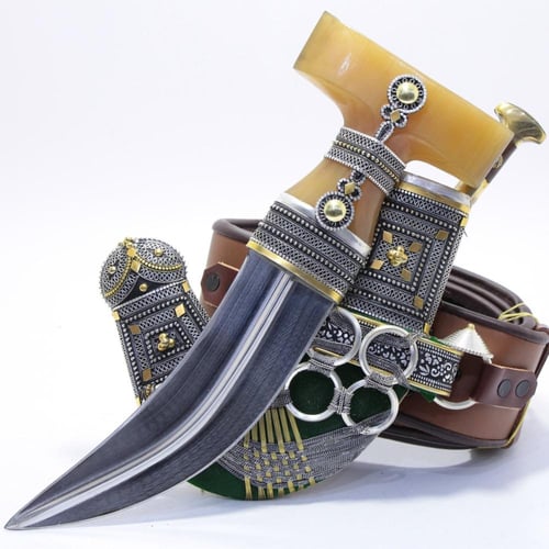 خنجر حك زراف معرق مقاس 5معدن مطلي فضة