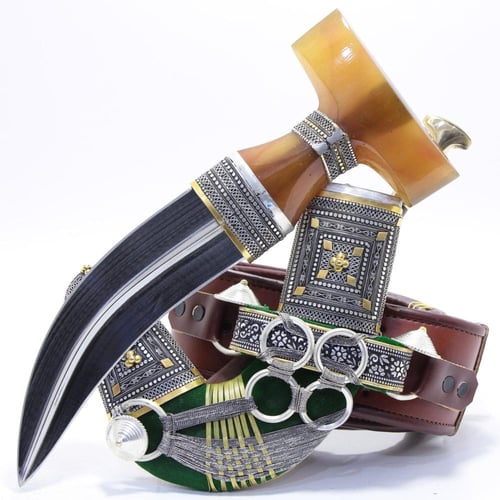 خنجر حك زراف معرق مقاس 5معدن مطلي فضة