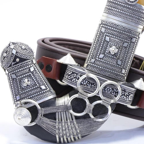 خنجر حك زراف معرق مقاس 5معدن مطلي فضة