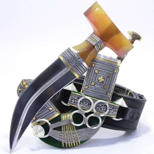 خنجر حك زراف معرق مقاس 5معدن مطلي فضة