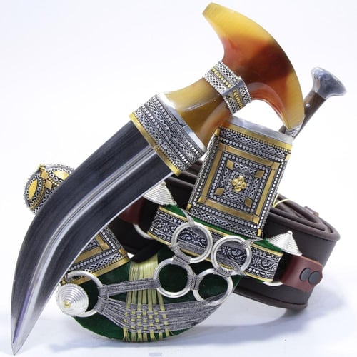 خنجر حك زراف معرق مقاس 5معدن مطلي فضة