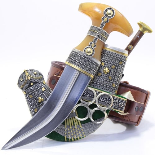 خنجر حك زراف معرق مقاس 5معدن مطلي فضة