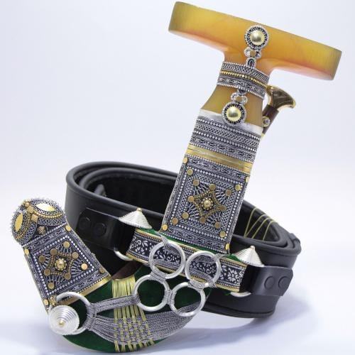 خنجر حك زراف معرق مقاس 5معدن مطلي فضة