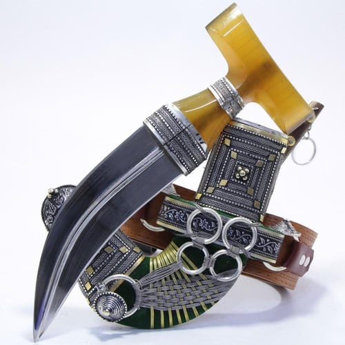 خنجر حك زراف معرق مقاس 5 معدن مطلي فضة