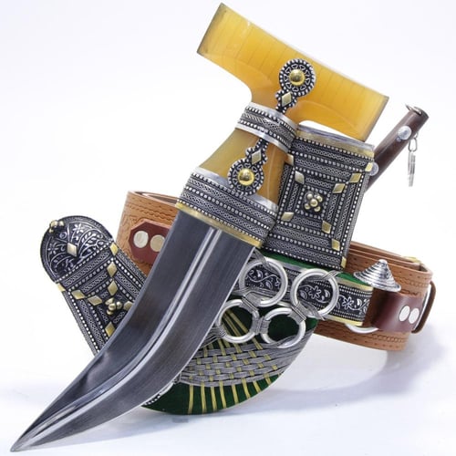 خنجر حك زراف معرق مقاس 5 معدن مطلي فضة