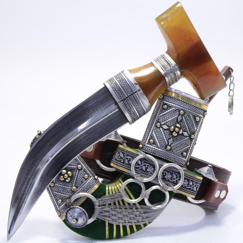 خنجر حك زراف معرق مقاس 5 معدن مطلي فضة