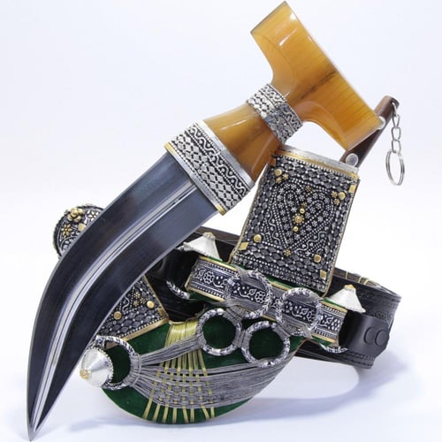 خنجر حك زراف معرق مقاس 5 معدن مطلي فضة