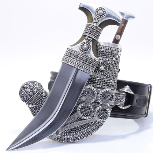 خنجر مقاس 5 صب فضة صافي عيار 925 الراس قرن طبيعي