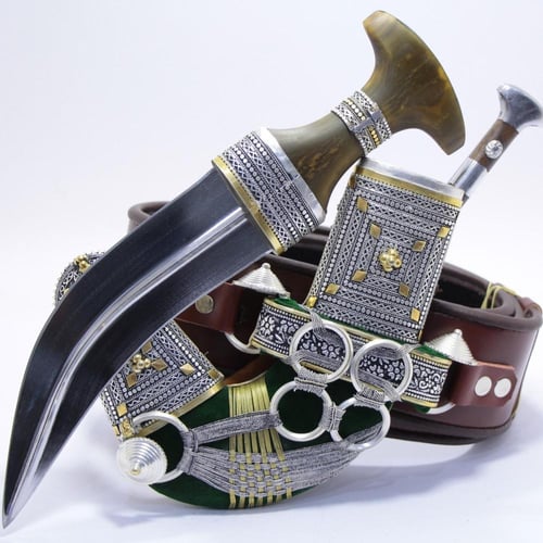 خنجر الراس قرن طبيعي سيال قصة عماني مقاس 5معدن مطل...