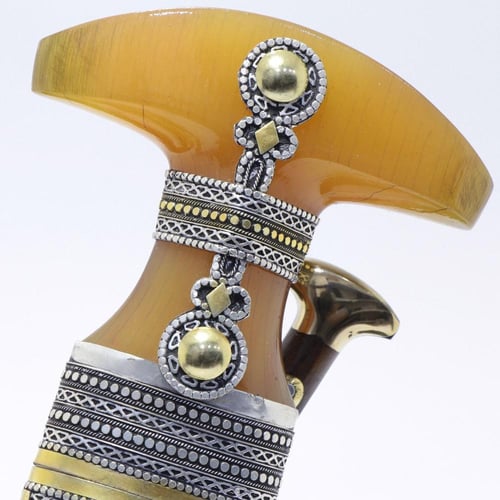 خنجر حك زراف معرق مقاس 5معدن مطلي فضة