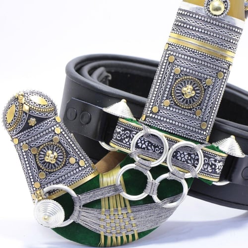 خنجر حك زراف معرق مقاس 5معدن مطلي فضة