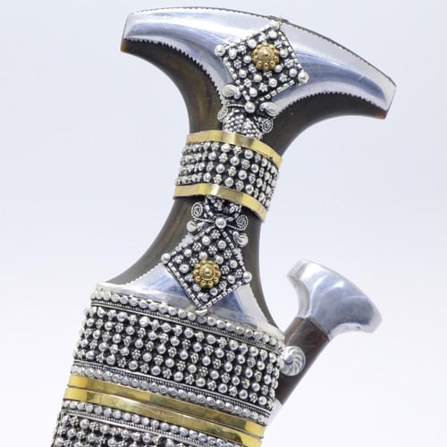 خنجر مقاس 5 صب فضة صافي عيار 925 الراس قرن طبيعي