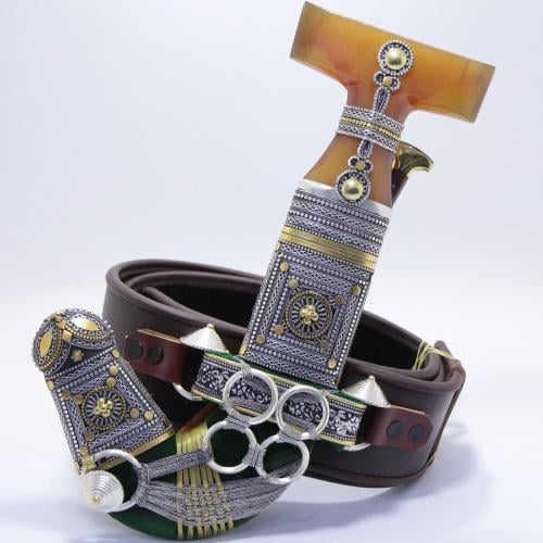 خنجر حك زراف معرق مقاس 5معدن مطلي فضة