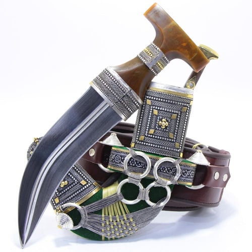 خنجر مقاس5 صب معدن مرشوش فضة الراس قرن طبيعي