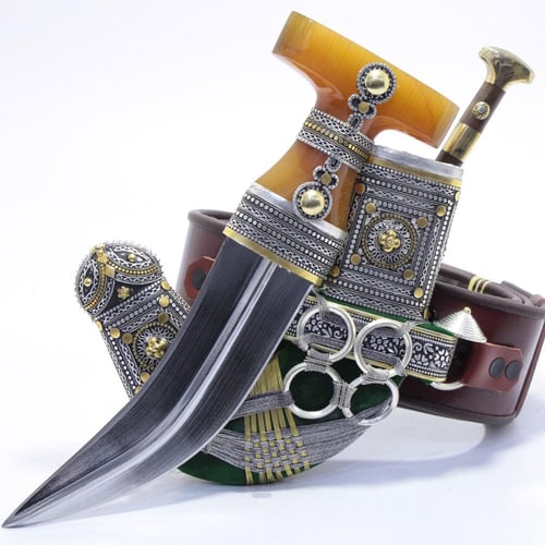 خنجر حك زراف معرق مقاس 5معدن مطلي فضة