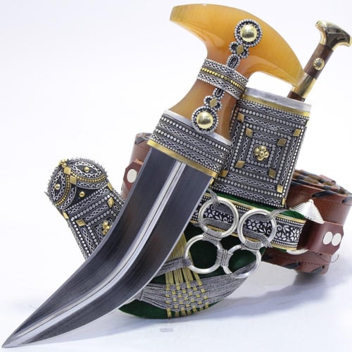 خنجر حك زراف معرق مقاس 5معدن مطلي فضة