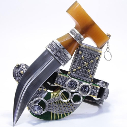 خنجر حك زراف معرق مقاس 5 معدن مطلي فضة