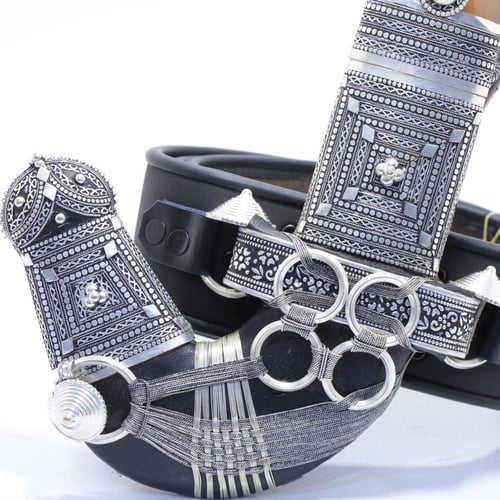 خنجر حك زراف معرق مقاس 5معدن مطلي فضة