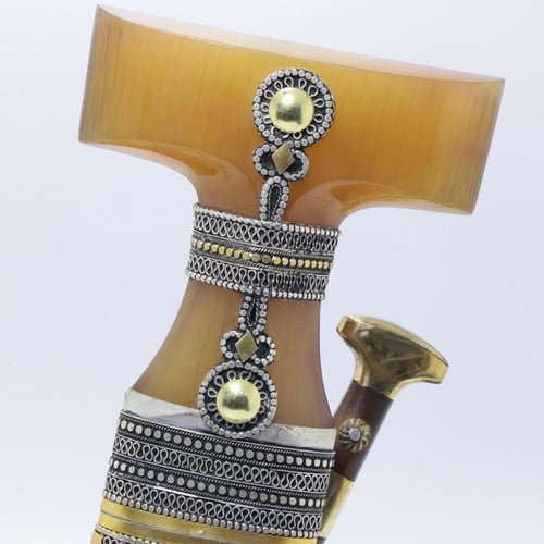 خنجر حك زراف معرق مقاس 5معدن مطلي فضة