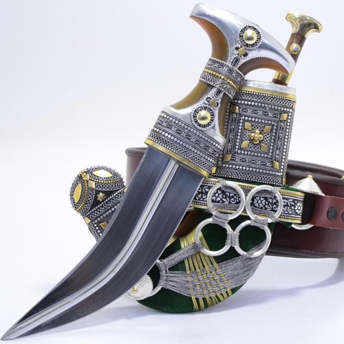 خنجر الراس وتر سيال قصة عماني مقاس 5معدن مطلي فضة