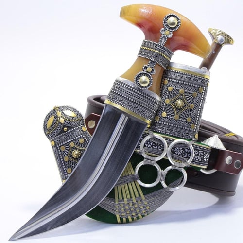 خنجر حك زراف معرق مقاس 5معدن مطلي فضة