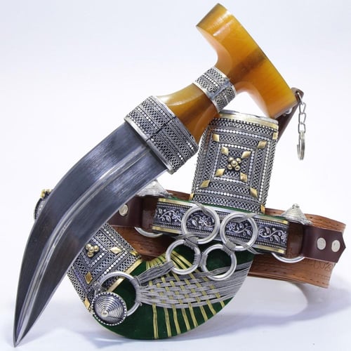 خنجر حك زراف معرق مقاس 5 معدن مطلي فضة