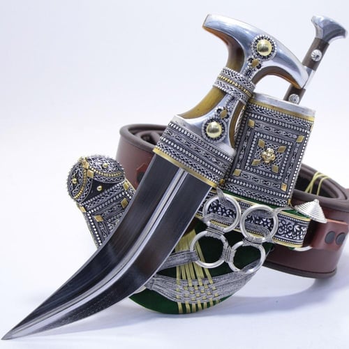 خنجر الراس وتر سيال قصة عماني مقاس 5معدن مطلي فضة