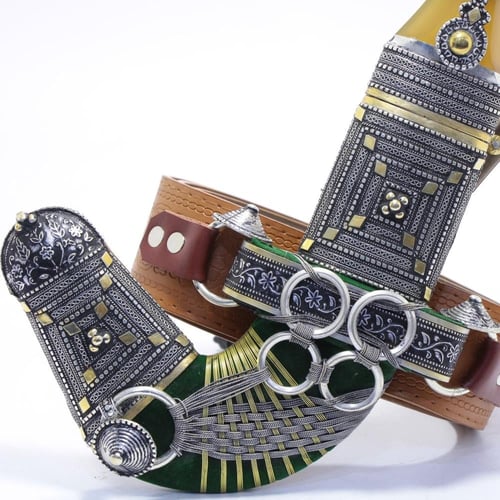 خنجر حك زراف معرق مقاس 5 معدن مطلي فضة